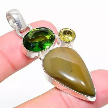 Ювелирная подвеска из серебра 925 пробы с полиграммой яшмы и драгоценным камнем перидот 2,40 дюйма p4n85 зелёный