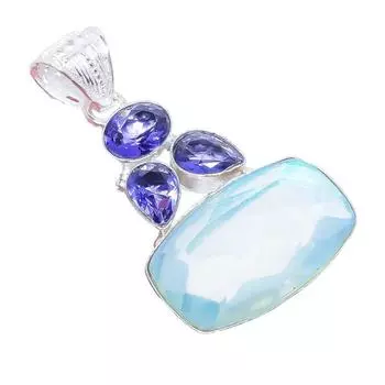 Ювелирная подвеска из серебра 925 пробы с топазом Aqua Mystic и танзанитом 2,1 дюйма AH-3318 2.17 белый