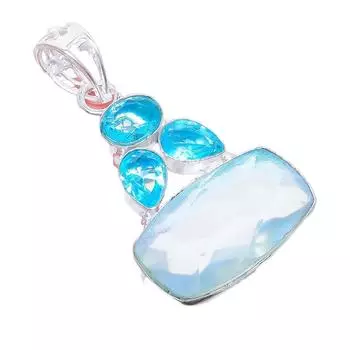 Ювелирная подвеска из серебра 925 пробы с аква-мистическим топазом, голубым топазом 2,0 дюйма AH-3248 2.17 белый