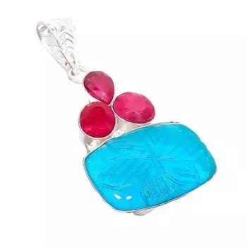 Ювелирная подвеска из серебра 925 пробы с неоново-голубым апатитом и рубином 2,36 дюйма AH-5194 2.17 синий