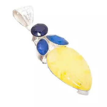 Ювелирная подвеска из серебра 925 пробы с желтым авантюрином и сапфиром 2,48 дюйма AH-5204 2.17 жёлтый