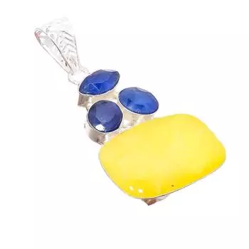 Ювелирная подвеска из серебра 925 пробы с желтым авантюрином и сапфиром 2,36 дюйма AH-5160 2.17 жёлтый