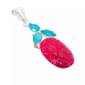 Ювелирная подвеска из серебра 925 пробы с красным рубином, изумрудом, кашмир, 2,76 дюйма AH-5215 2.17 красный