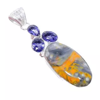 Ювелирная подвеска из серебра 925 пробы с яшмой шмеля и танзанитом 2,7 дюйма AH-3310 2.17 жёлтый