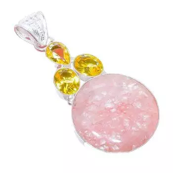 Ювелирная подвеска из серебра 925 пробы с клубничным кварцем и цитрином 2,5 дюйма AH-3309 2.17 жёлтый