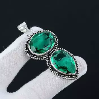 Ювелирная подвеска из стерлингового серебра 925 пробы с имитацией изумруда ручной работы, зеленое ожерелье с подвеской из ювелирных изделий ручной работы, подарки в знак благодарности 2.55 зелёный