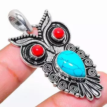 Ювелирная подвеска из стерлингового серебра 925 пробы с бирюзой и кораллом Santa Rosa 2,01 дюйма k1n31 синий