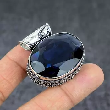 Ювелирная подвеска из стерлингового серебра 925 пробы с натуральным лондонским голубым топазом 1,58 дюйма e4B73