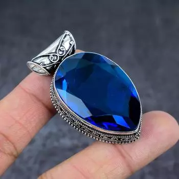 Ювелирная подвеска из стерлингового серебра 925 пробы с натуральным лондонским голубым топазом 2,09 дюйма G6y39