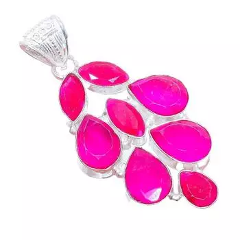 Ювелирная подвеска из стерлингового серебра 925 пробы с ограненным рубином 2,3 дюйма AH-3394 2.17 красный