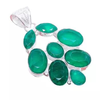 Ювелирная подвеска из стерлингового серебра 925 пробы с изумрудом из Замбийских рудников 2,2 дюйма AH-3393 2.17 зелёный