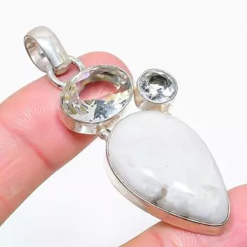 Ювелирная подвеска из стерлингового серебра 925 пробы с радужным лунным камнем и белым топазом 2,36 дюйма s9b23 белый