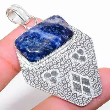 Ювелирная подвеска из стерлингового серебра 925 пробы с драгоценным камнем содалит ручной работы 2,29 дюйма q7q61 синий