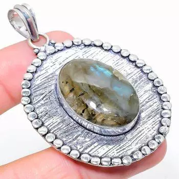 Ювелирная подвеска из стерлингового серебра 925 пробы с лабрадоритом 2,60 дюйма F3N60 чёрный