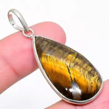 Ювелирная подвеска из стерлингового серебра 925 пробы с драгоценным камнем «Тигровый глаз» 2,17 дюйма R2v13 жёлтый