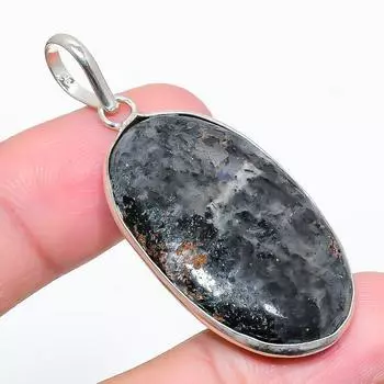 Ювелирная подвеска из стерлингового серебра 925 пробы с драгоценным камнем Ларвикит 2,05 дюйма p7N32 чёрный