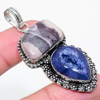 Ювелирная подвеска из стерлингового серебра 925 пробы, Ботсвана Друзи, драгоценный камень яшма, 2,36 дюйма m8i31 синий