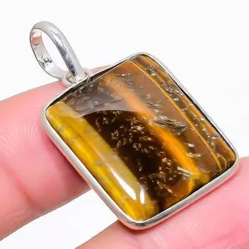 Ювелирная подвеска из стерлингового серебра 925 пробы с драгоценным камнем «Тигровый глаз» 1,62 дюйма F7t06 жёлтый