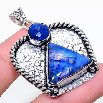 Ювелирная подвеска из стерлингового серебра 925 пробы с натуральным драгоценным камнем сапфиром 1,89 дюйма t3G87