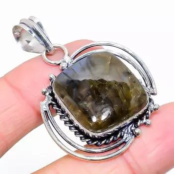 Ювелирная подвеска из стерлингового серебра 925 пробы с лабрадоритом 2,05 дюйма L1U46 чёрный