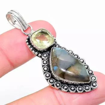 Ювелирная подвеска из стерлингового серебра 925 пробы с лабрадоритом и цаворитом 2,21 дюйма j1D80 чёрный