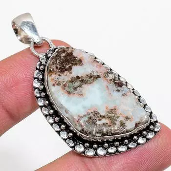 Ювелирная подвеска из стерлингового серебра 925 пробы с драгоценным камнем Natural Republic Larimar 2,21 дюйма T5h05