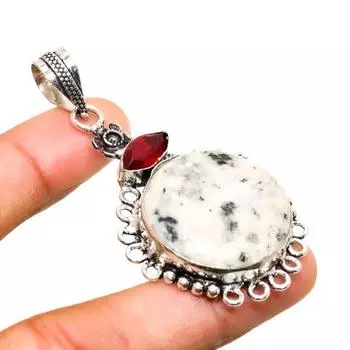 Ювелирная подвеска K2 с синим азуритом и гранатом 925 пробы, посеребренная, 2,46 дюйма 2.46 белый