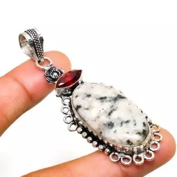 Ювелирная подвеска K2 с синим азуритом и гранатом 925 пробы, посеребренная, 2,65 дюйма 2.65 белый