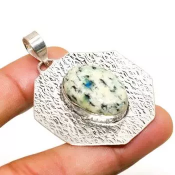 Ювелирная подвеска K2 с синим азуритом ручной работы, посеребренная 925 проба, 1,89 дюйма 1.89 белый