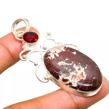 Ювелирная подвеска Капучино Яшма, гранат 925 пробы с серебряным покрытием, 2,38 дюйма 2.38 коричневый