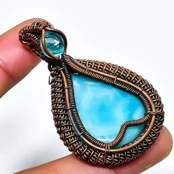 Ювелирная подвеска Republic Larimar, Topaz Jewellery Wrap из медной проволоки 2,17 дюйма 2.17 синий