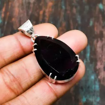 Ювелирная подвеска ручной работы из стерлингового серебра 925 пробы с черной шпинелью и драгоценными камнями для женщин 1.70 Inches чёрный