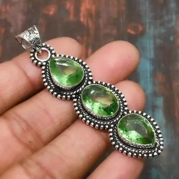 Ювелирная подвеска ручной работы из стерлингового серебра 925 пробы с драгоценным камнем Цаворит для нее 2.76 Inches зелёный