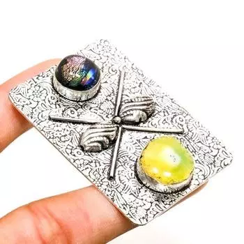 Ювелирная подвеска ручной работы из желтого солнечного кварца и дихроичного стекла с драгоценными камнями 2,08 дюйма 2.08 жёлтый