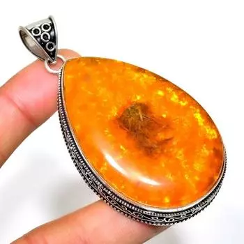 Ювелирная подвеска ручной работы с балтийским янтарем 925 пробы, посеребренная, 2,65 дюйма 2.65 оранжевый