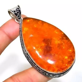 Ювелирная подвеска ручной работы с балтийским янтарем 925 пробы, посеребренная, 2,65 дюйма 2.65 оранжевый