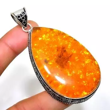 Ювелирная подвеска ручной работы с балтийским янтарем 925 пробы, посеребренная, 2,65 дюйма 2.65 оранжевый