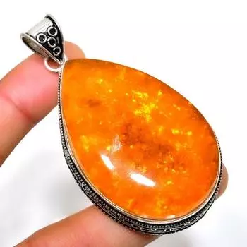 Ювелирная подвеска ручной работы с балтийским янтарем 925 пробы, посеребренная, 2,65 дюйма 2.65 оранжевый