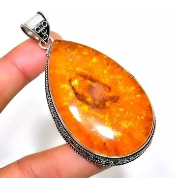 Ювелирная подвеска ручной работы с балтийским янтарем 925 пробы, посеребренная, 2,84 дюйма 2.84 оранжевый