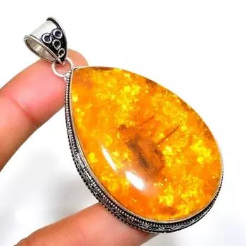 Ювелирная подвеска ручной работы с балтийским янтарем 925 пробы, посеребренная, 2,65 дюйма 2.65 оранжевый