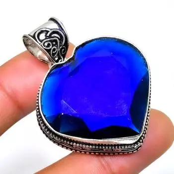 Ювелирная подвеска ручной работы с драгоценным камнем Londonblue Topaz 925, посеребренная, 1,70 дюйма 1.70 синий