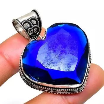 Ювелирная подвеска ручной работы с драгоценным камнем Londonblue Topaz 925, посеребренная, 1,70 дюйма 1.70 синий