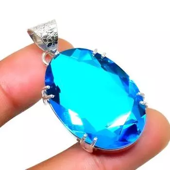 Ювелирная подвеска ручной работы с драгоценным камнем Swissblue топаз 925 пробы, посеребренная, 1,70 дюйма 1.70 синий