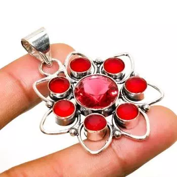 Ювелирная подвеска ручной работы с мозамбикским гранатом и розовым рубиллитом, 2,08 дюйма 2.08 красный