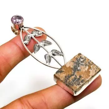 Ювелирная подвеска ручной работы с псиломеланом, дендритным розовым кунцитом, 2,65 дюйма 2.65 коричневый