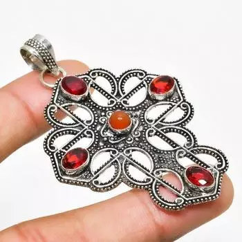 Ювелирная подвеска ручной работы с сердоликом и гранатом, серебро 925 пробы, 2,46 дюйма 2.46 красный
