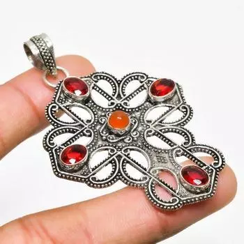 Ювелирная подвеска ручной работы с сердоликом и гранатом, серебро 925 пробы, 2,46 дюйма 2.46 красный