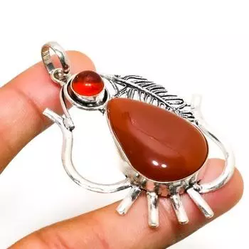 Ювелирная подвеска ручной работы с сердоликом и гранатом, серебро 925 пробы, 2,46 дюйма 2.46 красный