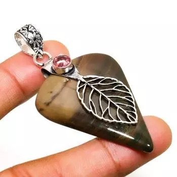 Ювелирная подвеска с кровавым камнем и розовым рубиллитом 925 пробы, посеребренная, 2,46 дюйма 2.46 зелёный