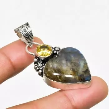 Ювелирная подвеска с лабрадоритом, цитрином, посеребренная 925 пробы, 1,89 дюйма 1.89 чёрный